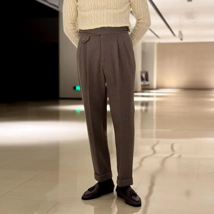 秋冬厚款那不勒斯直筒长裤保暖毛呢绅士西裤日常男