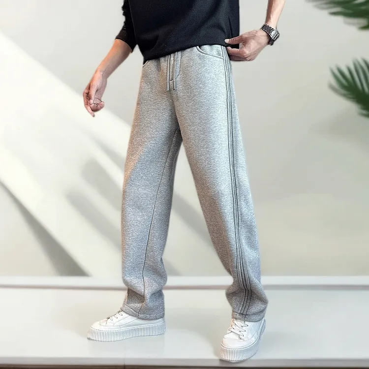 秋冬款痞帅高级感直筒卫裤男美式高街休闲长裤运动裤子阔腿弯刀裤