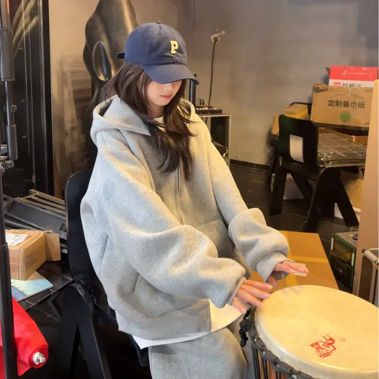 420g重磅开衫卫衣男女秋季新款美式纯色上衣潮牌休闲宽松连帽外套