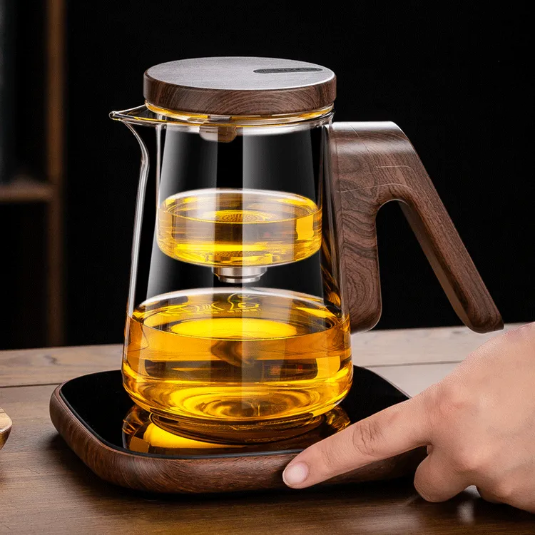 顶壶高档玻璃耐热飘逸杯泡茶壶一键磁吸过滤茶水分离轻奢功夫茶具