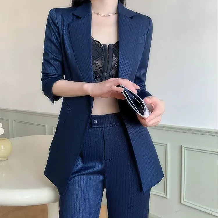 西装袖常规款3D纯色女式西装套装夏季显瘦正装修身
