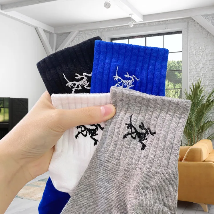 RSRDDY5双装刺绣款秋冬加厚中筒袜子纯棉防臭透气中筒袜精梳棉