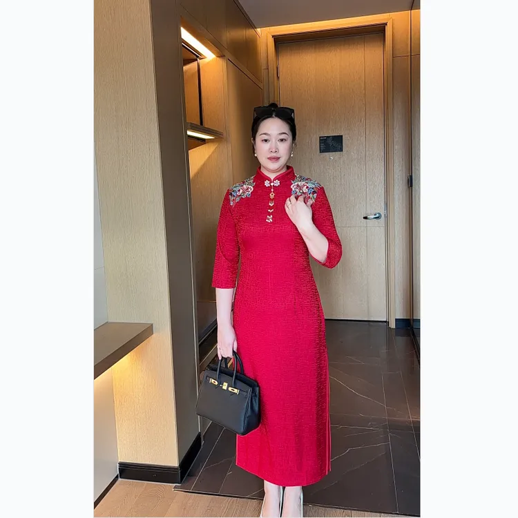 高端大气喜婆婆婚宴装收腰显瘦遮肚A字裙结婚妈妈礼服喜庆连衣裙