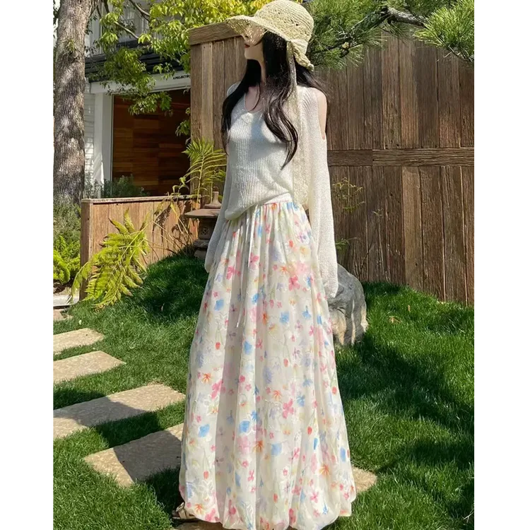 2号301-388编码春新甜美蕾丝边松紧腰法式a字半身长裙女