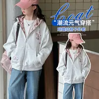 2025秋洋气粉格刺绣蝴蝶结连帽卫衣 D631 631 P