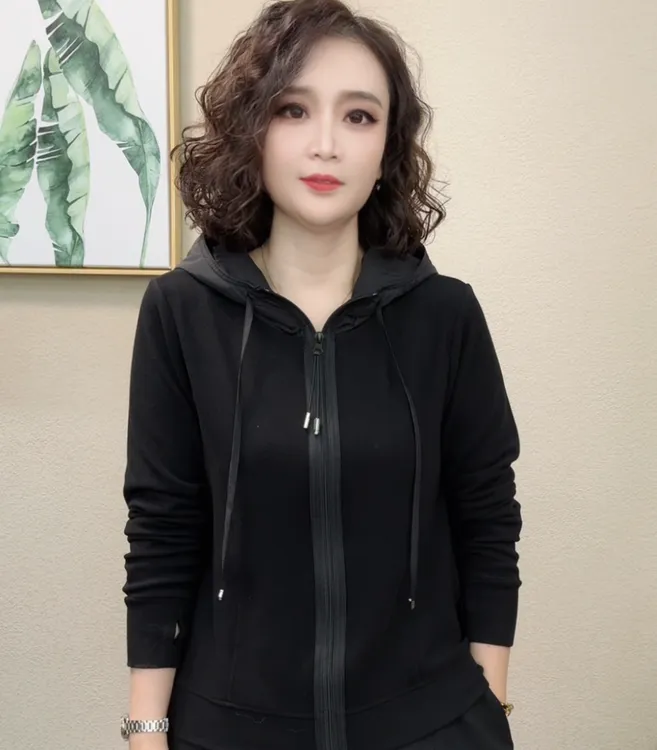 2025冬季新款时尚潮流百搭休闲双面绒长袖连帽女士外套#843364