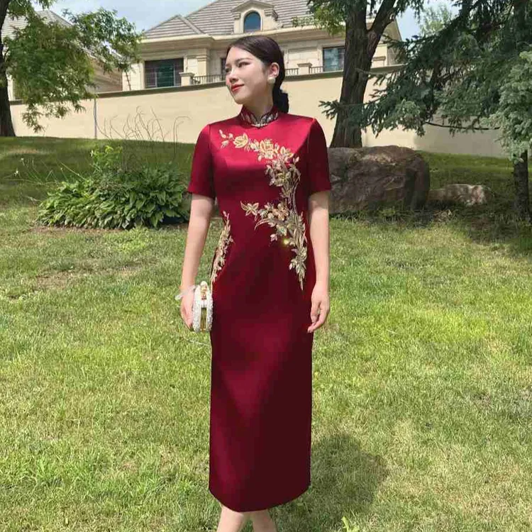 2025新款高端喜妈妈喜婆婆婚宴装醋酸旗袍新娘