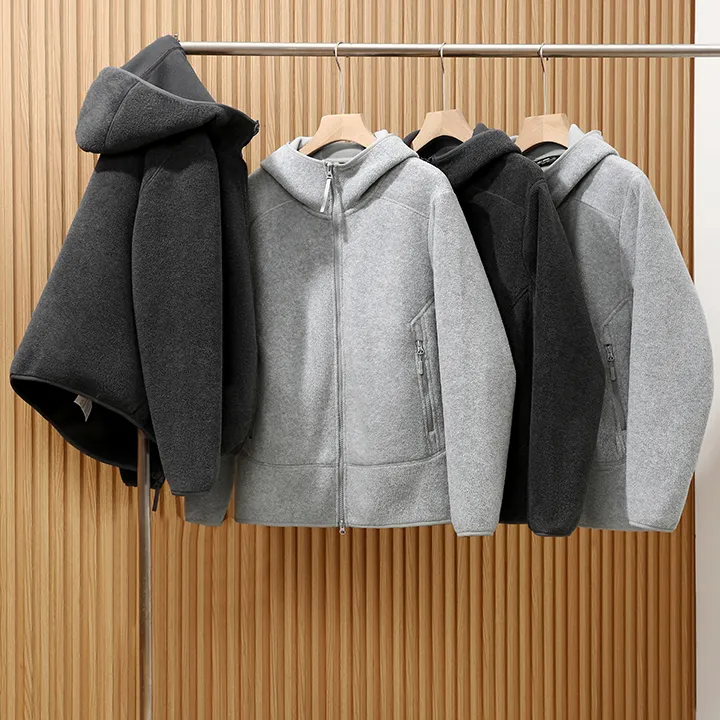 保暖绗缝连帽简风夹克双面摇粒绒加厚男女同款外套时尚