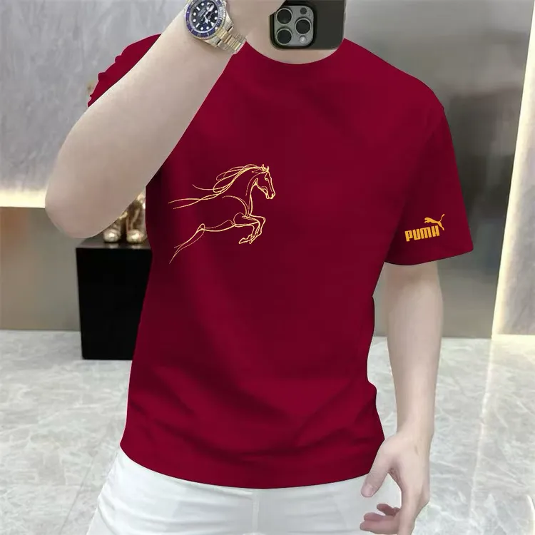 马年本命年衣服红色纯棉短袖t恤男2026新款时尚洋气半袖新年上衣