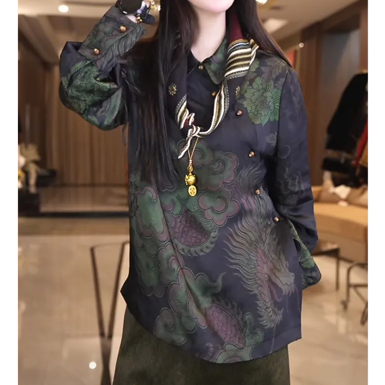 新中式国风改良减龄娃娃领衬衫女士2025秋洋气复古设计感唐装上衣