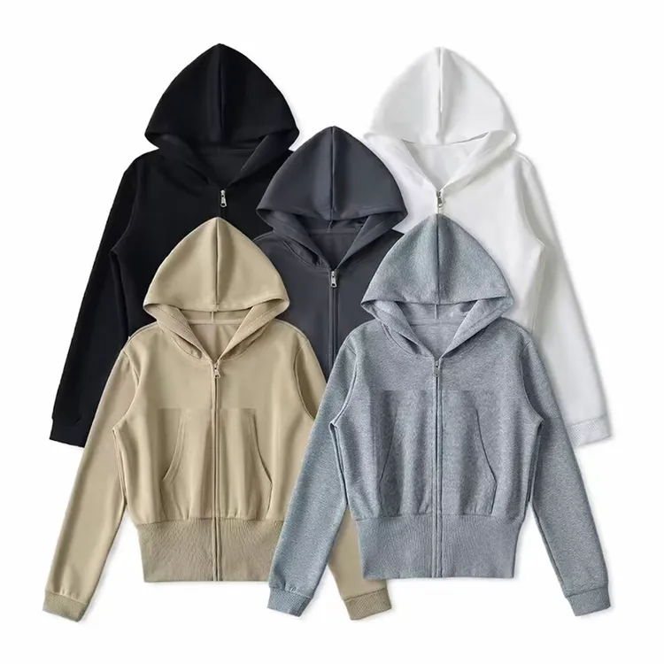 【大码 可穿200斤】灰色短款连帽卫衣外套秋冬加绒加厚收腰开衫上衣