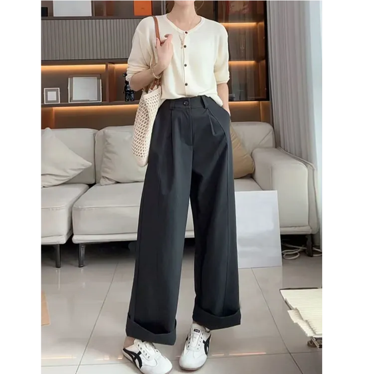 秋季新款2025女装立体剪裁长裤高腰垂感阔腿裤直筒休闲裤子女