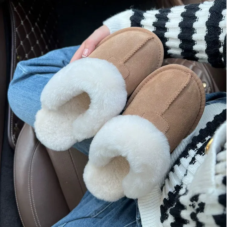 千颂伊同款星拖毛毛包头拖鞋女厚底真皮防滑厚底增高4厘米雪地靴