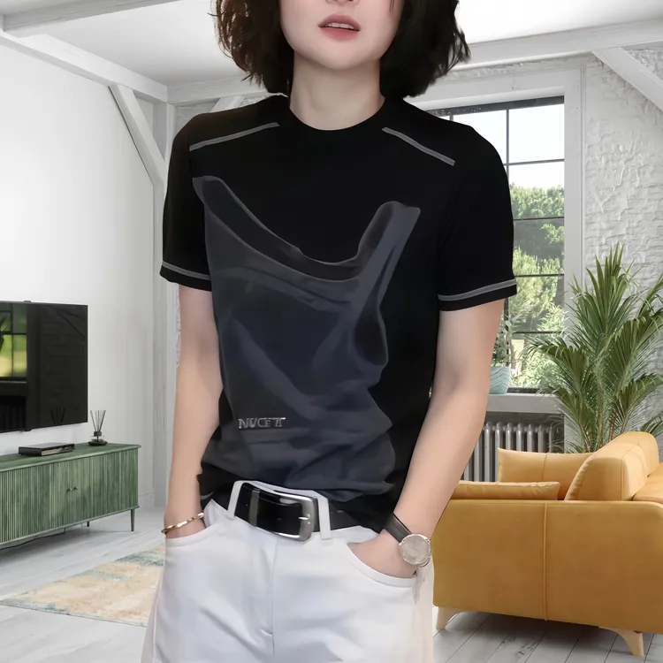 2025春季新款圆领设计感韩版时尚潮流百搭短袖显瘦打底上衣女