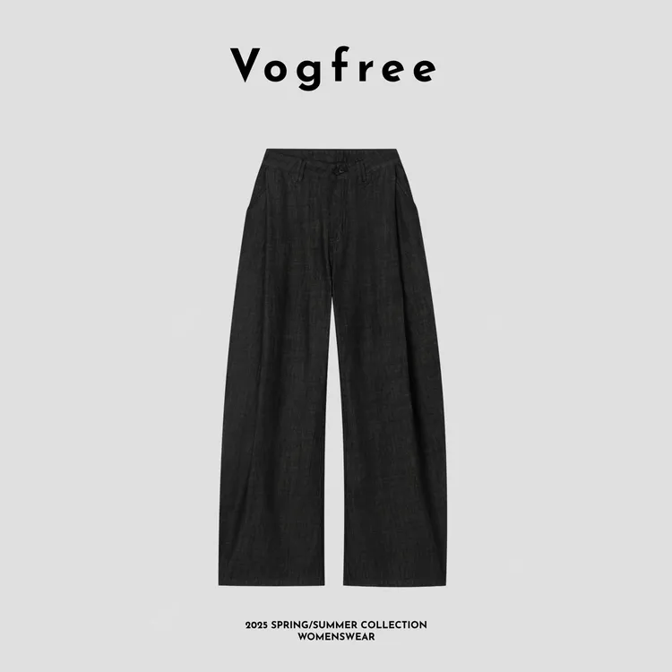 Vogfree 原牛阔腿弯刀裤复古时髦中低腰香蕉裤宽松打褶休闲牛仔裤