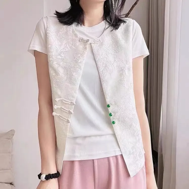 163-1高级感马甲外搭气质圆领新中式盘扣设计感上衣女