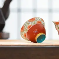 「GB」全手工扒花原矿料仿古泥  金玉满堂古彩葫芦杯·铜钱纹70ml