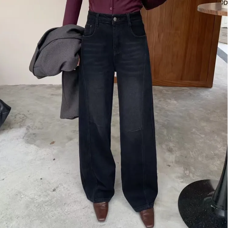 小施家韩版设计时尚拼接百搭款加绒气球牛仔裤6001