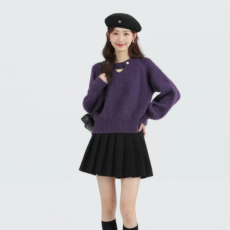 奢姿2025冬季新款大码女装小心机镂空圆领针织毛衣胖妹妹时尚上衣