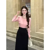 【古早千金】LiLi李李小香风高级感甜美粉拼黑收腰连衣裙 XMZH8789
