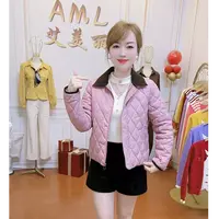 AML 【巴恩风】菱格绗棉撞色拼接2025新款轻薄保暖显瘦洋气短款棉服