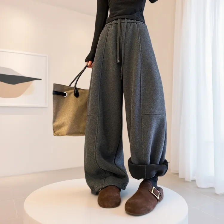 阔腿运动裤女2025秋冬季爆款加绒加厚高腰宽松垂感直筒休闲卫裤