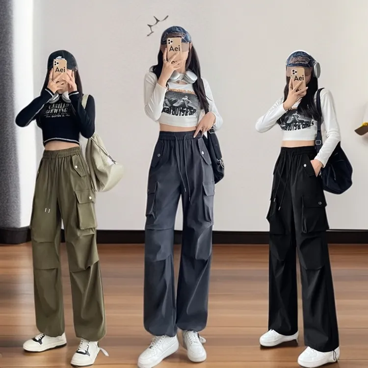 2025秋冬新款工装裤女款爆款高腰百搭直筒裤潮流美式运动休闲女裤