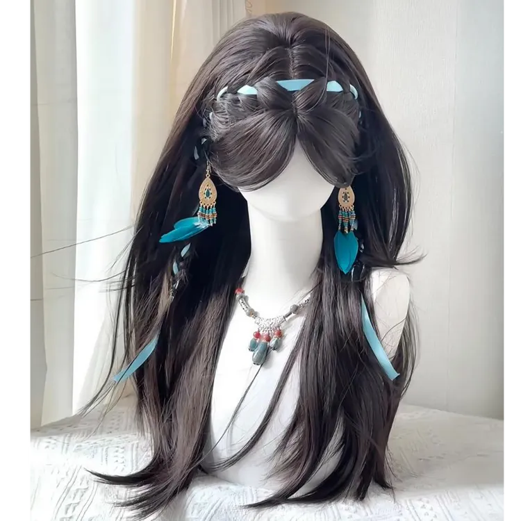 困困鱼【浮生若梦】假发女长发中分八字刘海黑长直仿真发全头套