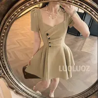 【现货】LUOLUOZ【海滨夏日】设计感不规则下摆百褶短款连衣裙JF848