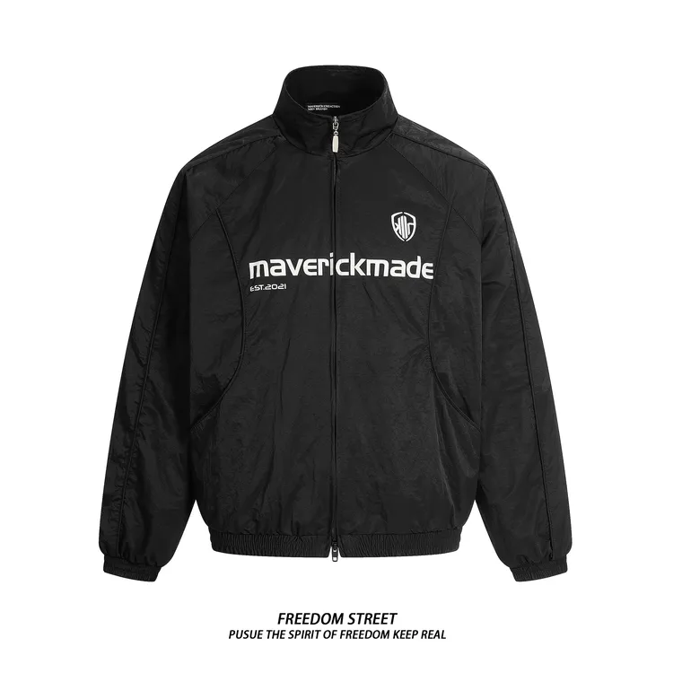 FreedomStreet美式嘻哈解构大廓形黑色立领夹克宽松休闲上衣外套