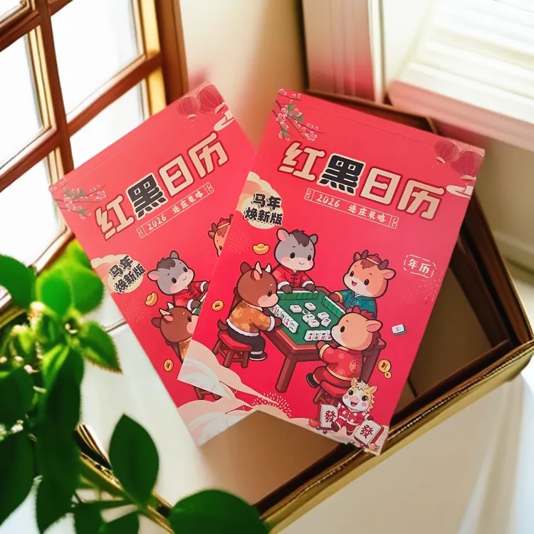 2026年新款十二生肖看日子打麻将专用日历麻将策略红黑日历