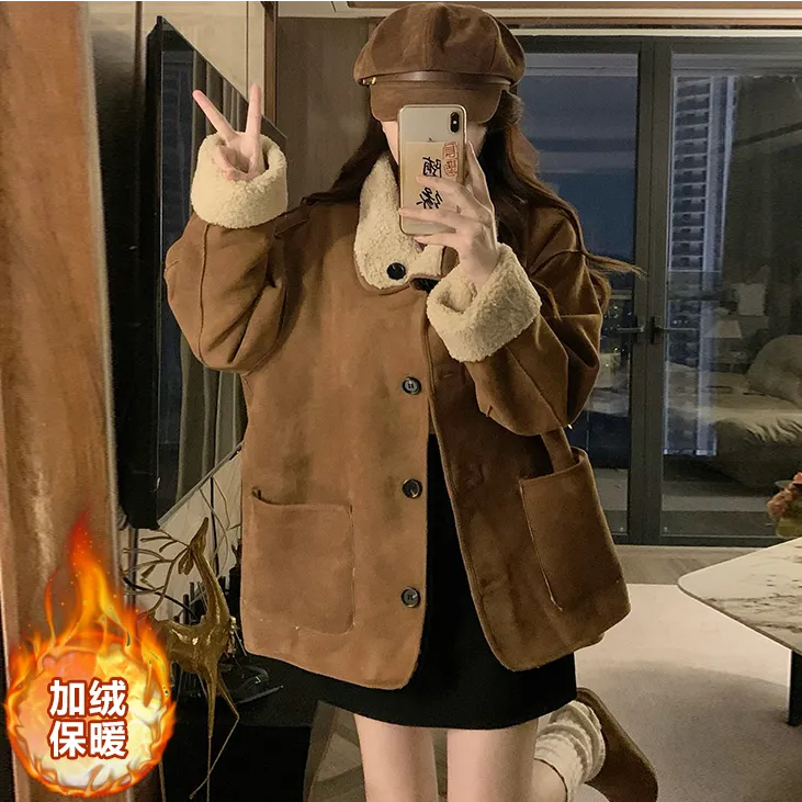巨好看两面穿学院风外套少女秋冬2025新款初高中学生加绒加厚棉服