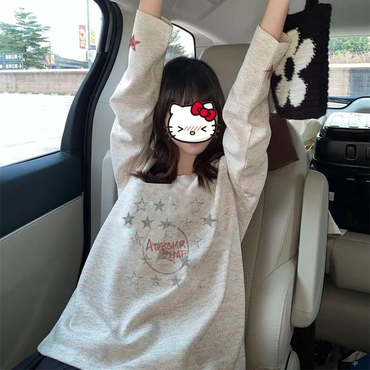 【ZHAP】圆领打底衫250克彩纱长袖t恤女宽松秋季通勤ins风休闲上衣