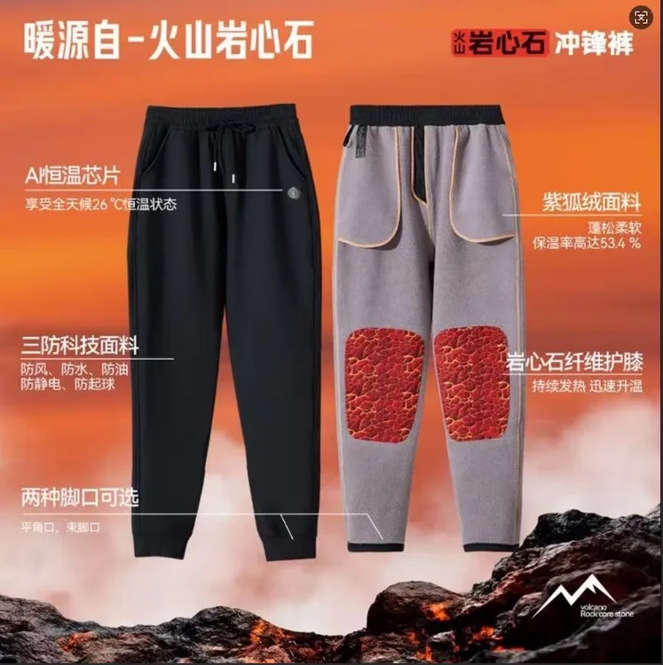 长裤直筒裤工装风保暖休闲裤弹口袋防风厚款加绒加厚秋冬中老年