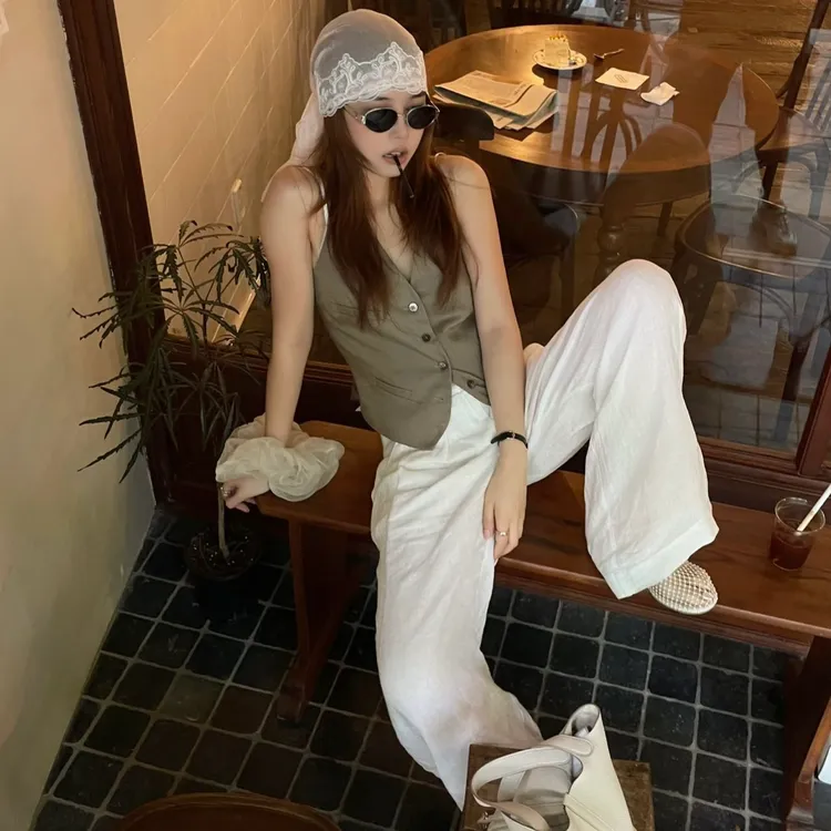 夏装搭配一整套韩系穿搭老钱风时尚炸街无袖马甲上衣短裤两件套装