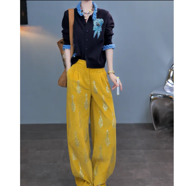 上衣TCH私服秋款时尚休闲风烫钻淑女藏青针织开衫T75C43E5039轻奢