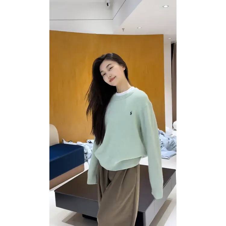 MARIE.COCO早秋新款套头刺绣针织毛衣穿搭高腰阔腿休闲裤子套装