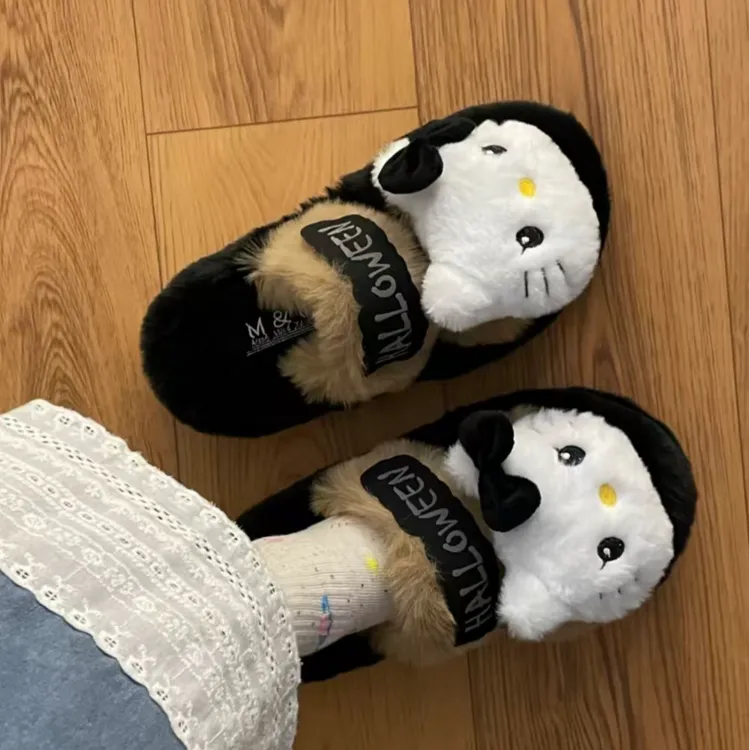 HELLO KITTY毛绒拖鞋冬款棉拖鞋可爱女士保暖居家防滑毛毛拖鞋