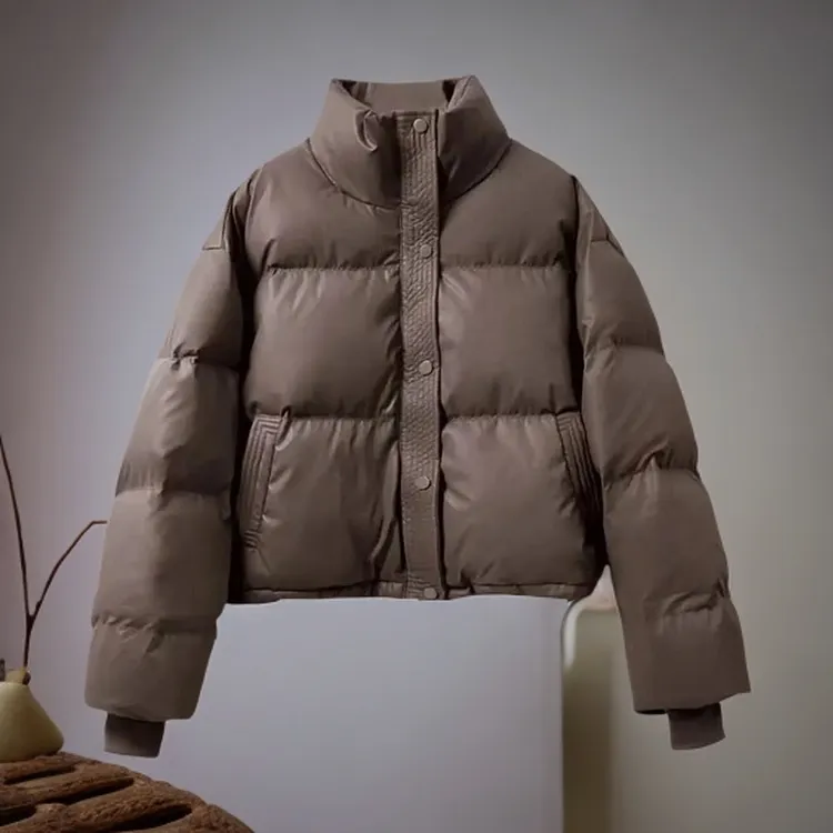 2025年新款免洗PU网红棉服冬季宽松立领棉袄女款爆款