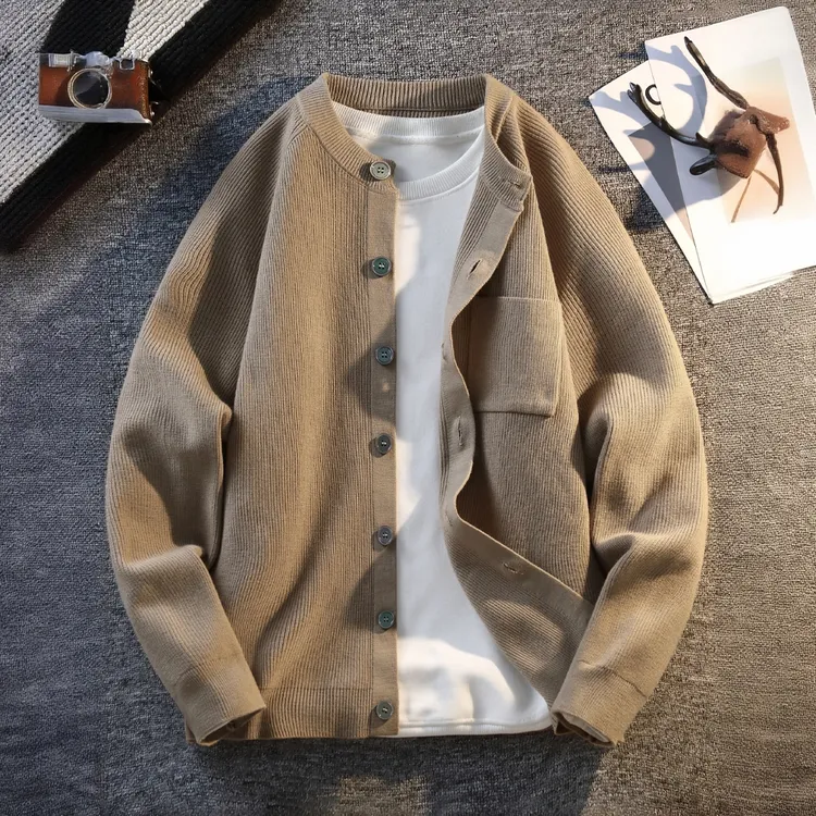 PinkAvril重磅针织开衫外套男春秋款美式复古夹克宽松高级感上衣