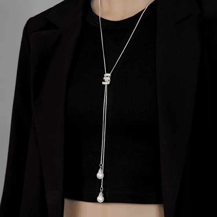 铜合金项链 高级感长款珠珠项链2025新款毛衣链轻奢小众设计配饰