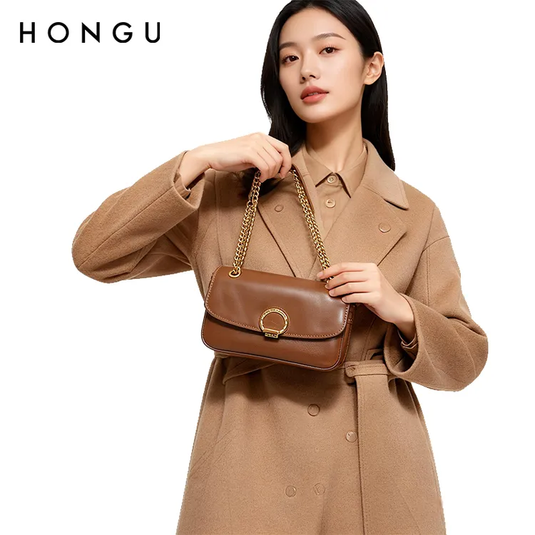 HONGU/红谷腋下包百搭单根简约轻奢风小众斜挎包扣式简约风纯色