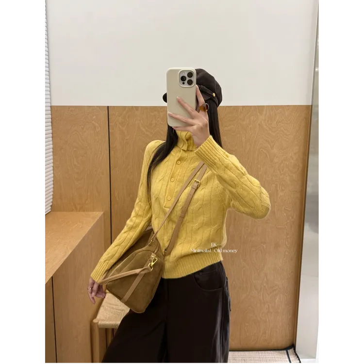 慵懒宽松澳羊绒麻花高领毛衣女秋冬新款百搭半开领针织上衣1299