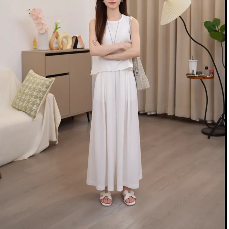 小个子冰凉八九分人棉阔腿裤女2025夏季薄款高级感中长款宽松裙裤