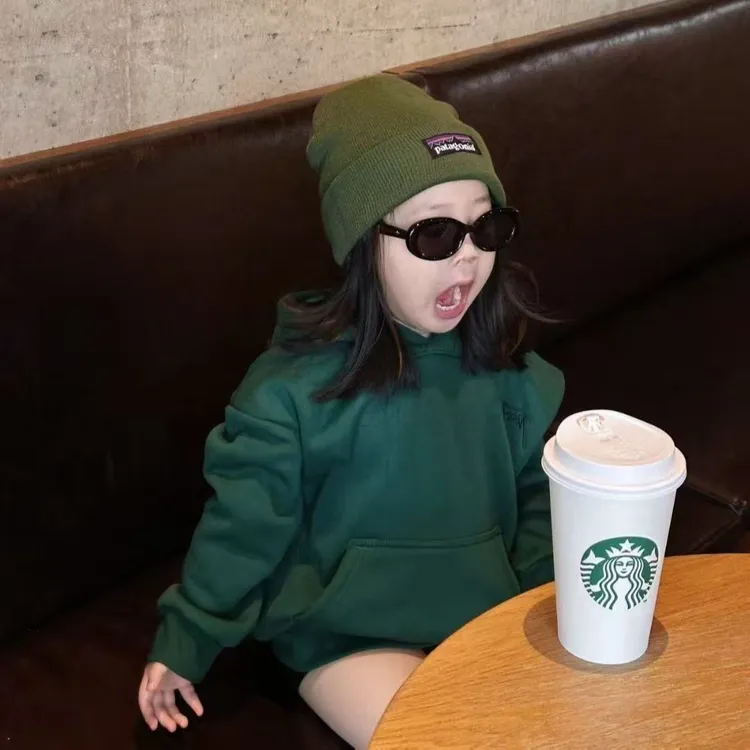 壹妈童装女童韩范套装秋季新款洋气儿童休闲百搭上衣宽松连帽卫衣