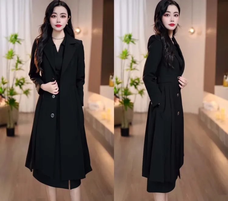 【新品上新】2025年秋长袖中长款纯色常规收腰气质显瘦遮肉风衣外套