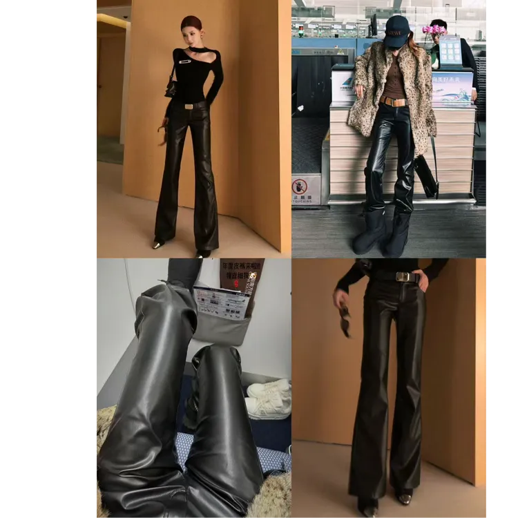 婉君【年度皮裤】原创软蛋白皮”瘦成细狗“显瘦中腰皮裤LWJ25D4K3940