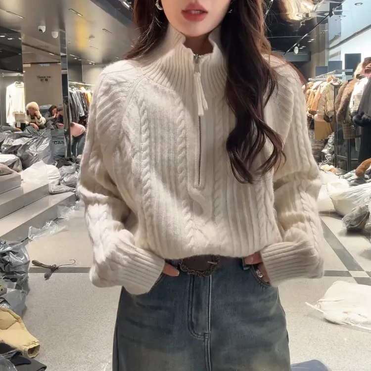 （半高领麻花）新款麻花宽松简约百搭针织衫毛衣LK2509096