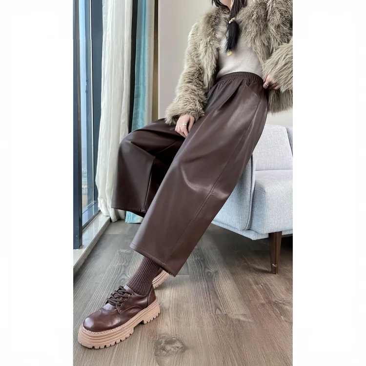 九分pu皮裤女2025秋冬新款高腰显瘦宽松小个子休闲百搭直筒阔腿裤