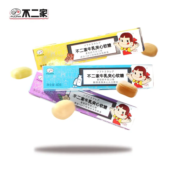 不二家旗舰店 夹心软糖香草味巧克力味 脆脆糖柠檬味条糖糖果零食